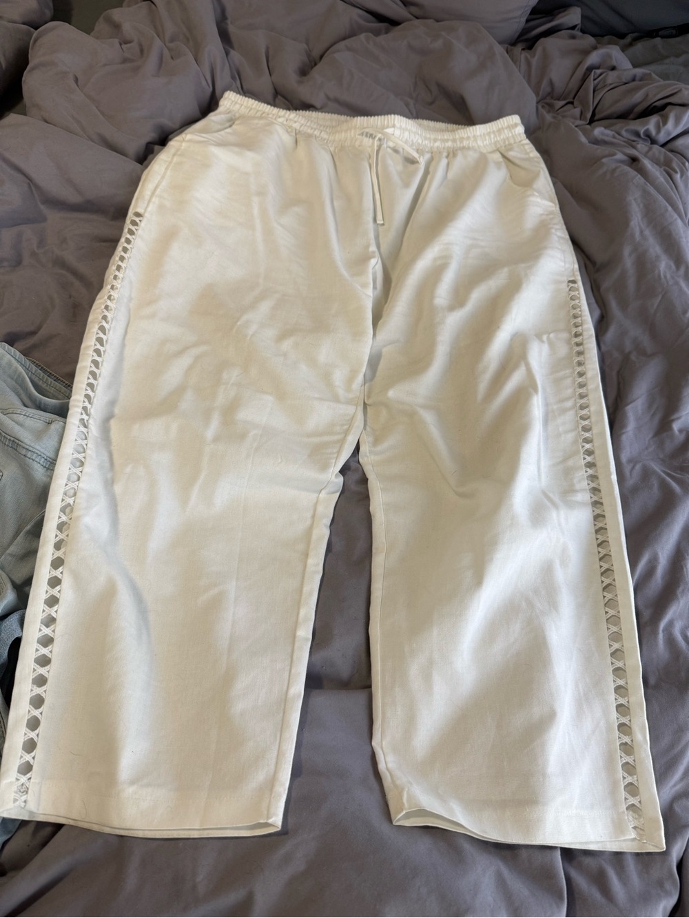 Women Elastic Waist Casual Pants - White - Picture 2 of 9